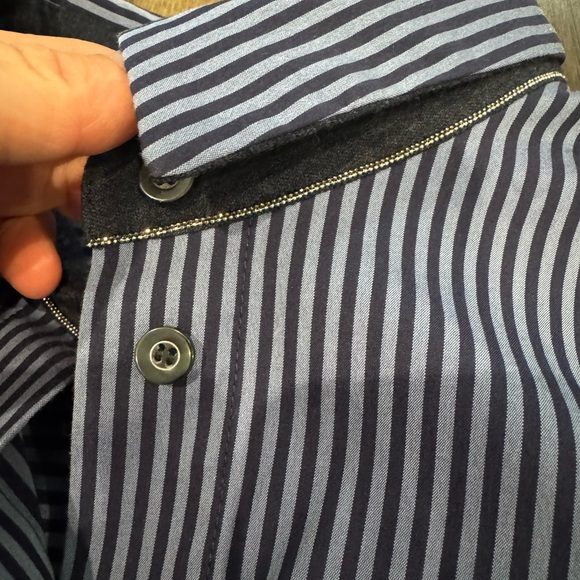 Lafayette 148 3/4 sleeve blue stripped button-up - Picture 4 of 7